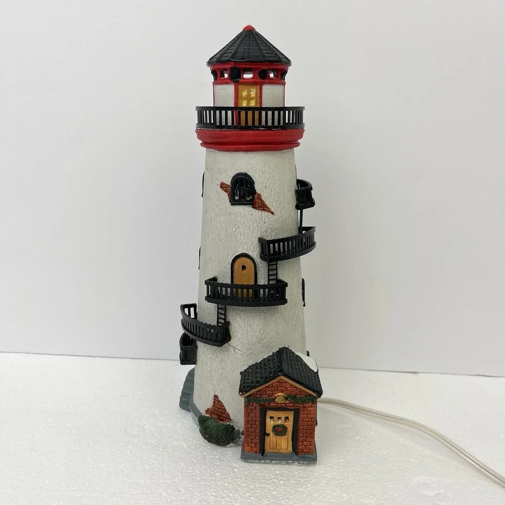 Lemax‎ Village Collection Plymouth Corners Porcelain Lighthouse Christmas Lights